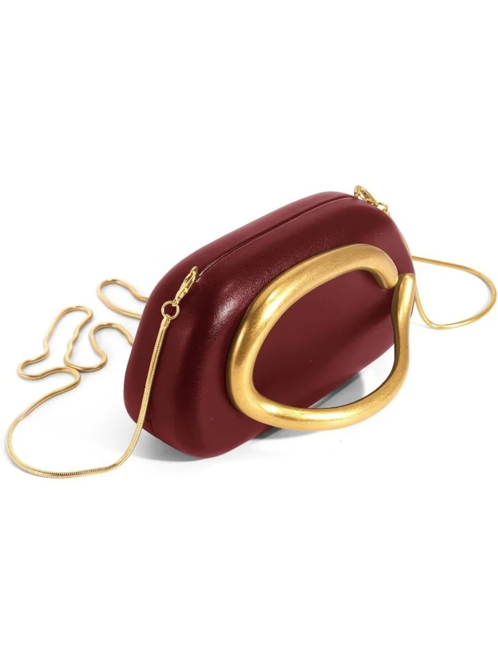 Women’s Leather Wine Red Acrylic Shell Clutch Purse Gold Chain Evening Handbag